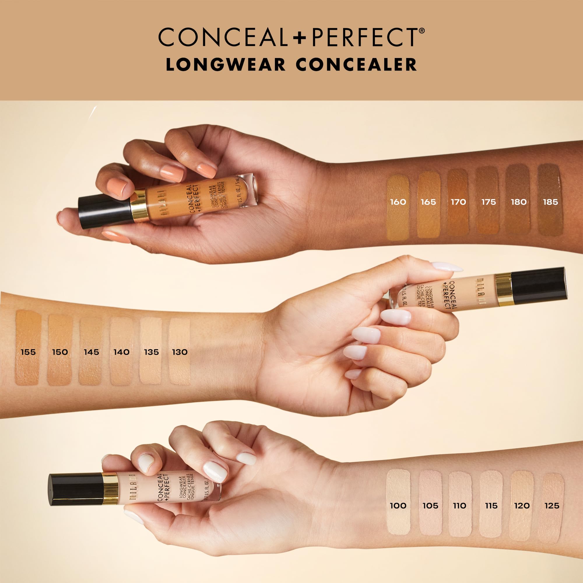Milani Conceal + Perfect Longwear Concealer Full Coverage Infused with Hyaluronic Acid & Vitamin E, Cover Dark Circles, Blemishes & Skin Imperfections for Long-Lasting Wear - Pure Ivory - Image 4